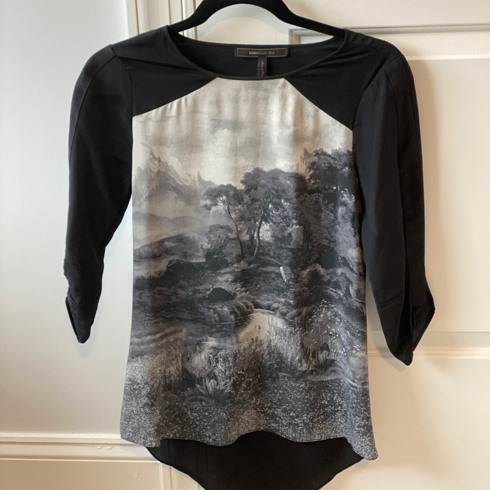 BCBG Maxazria Silk Graphic Print Top